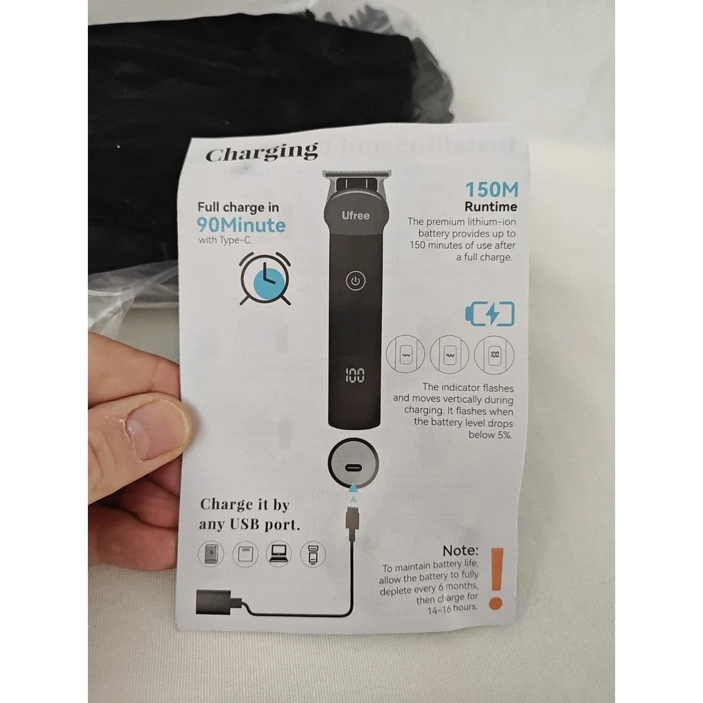 Open box New Black Ufree Beard Trimmer‎ Men Cordless Electric Razor U-1779
